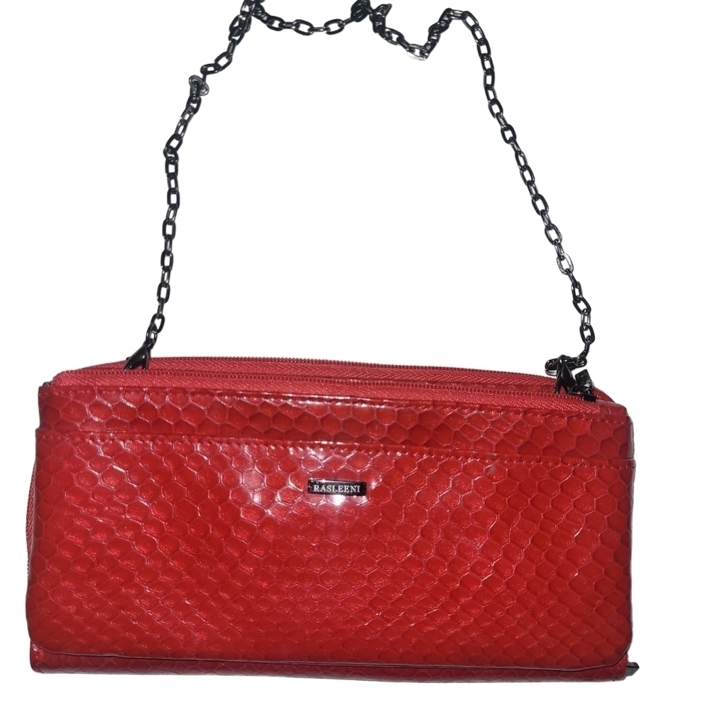 Rasleeni Red Patent Leather Wallet on Chain